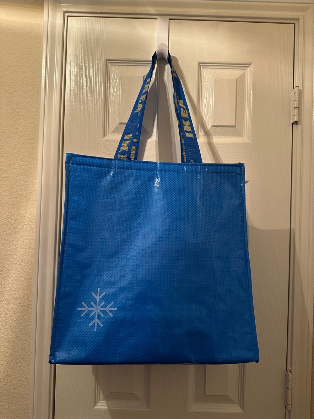 IKEA Bright Blue Reusable Tote with Snowflake Detail